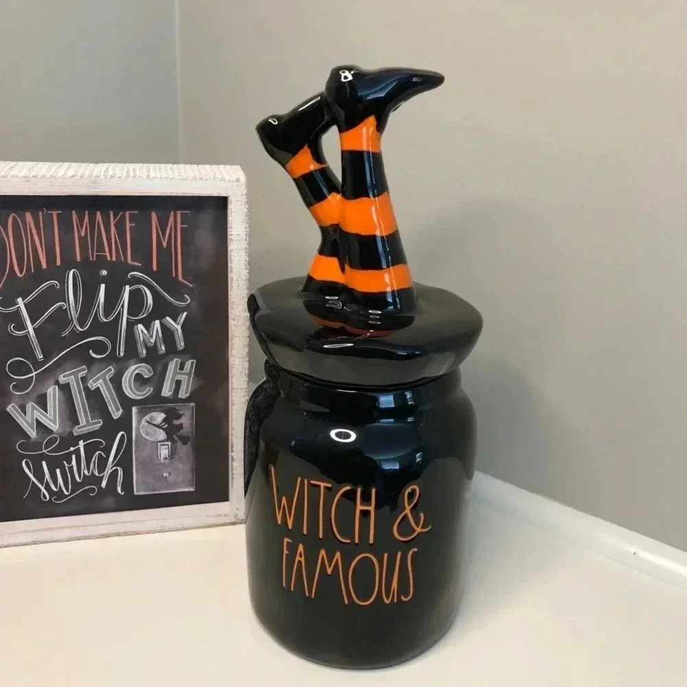 Rae Dunn Seasonal Witch and Famous Ceramic Black Canister